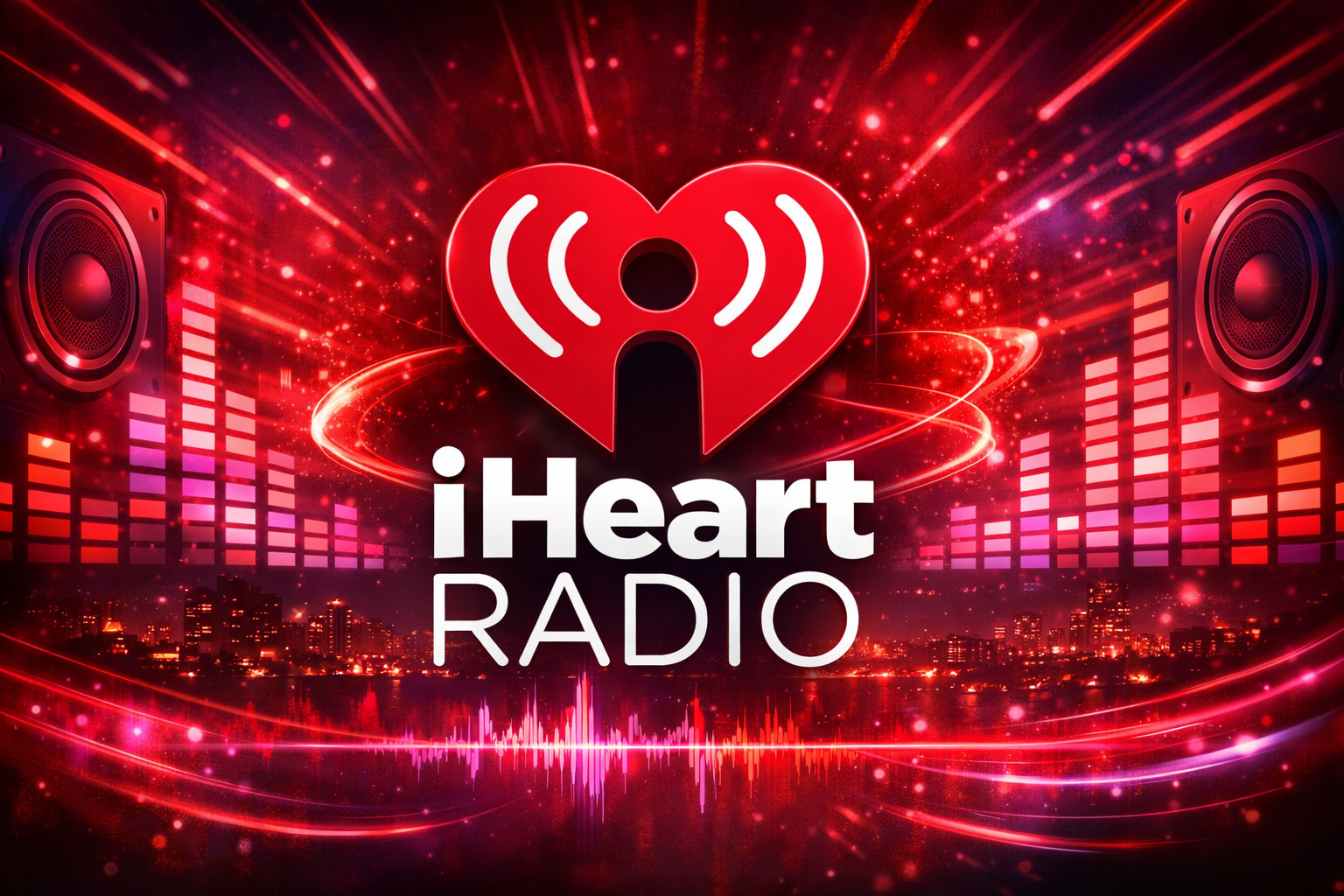 iHeartRadio themed featured image in luxury red, black, and white style