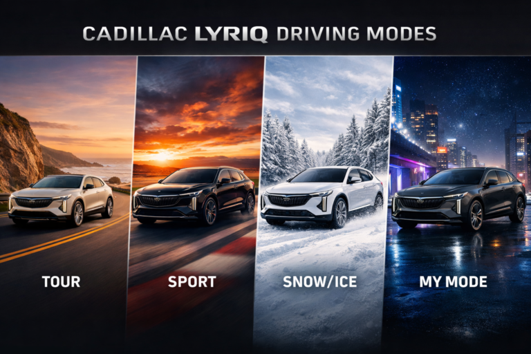 Do the driving modes in cadillac lyriq offer different ranges or battery usages?