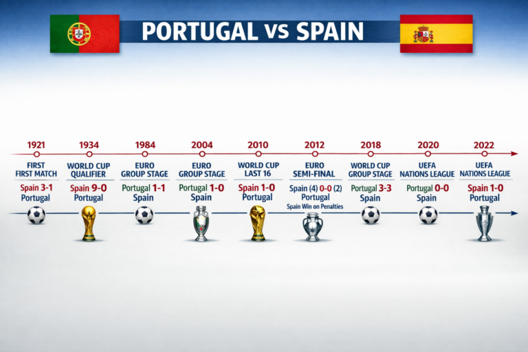 Portugal National Football Team vs Spain National Football Team Timeline