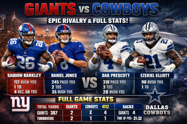 New York Giants vs Dallas Cowboys Match Player Stats