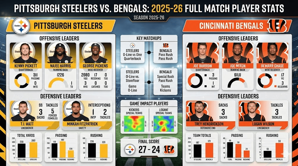 Pittsburgh Steelers vs Bengals Match Player Stats