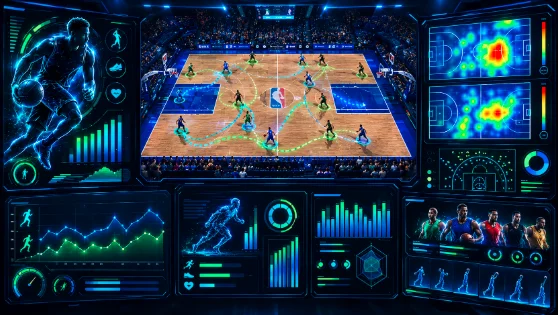 Sports statistics dashboard showing player performance data and analytics trends for 2026 on a digital screen